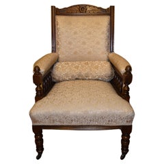 Antique Gold Damask Grandfather Armchair