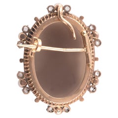 Antique Two-tone Agate Cameo Surrounded by Diamonds and Pearls
