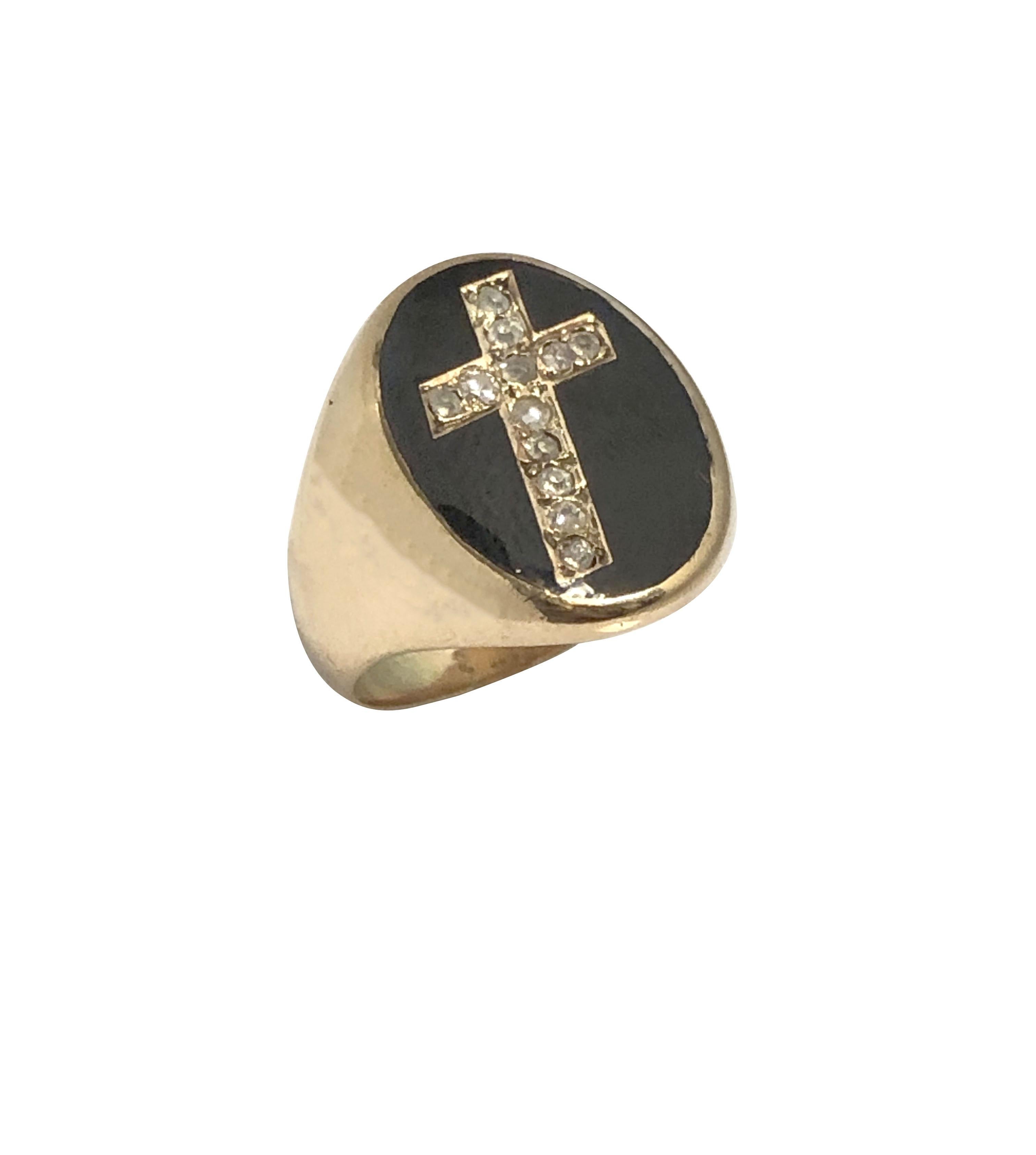Antiker Gold Diamant und Emaille Trauerring (Gemischter Schliff) im Angebot