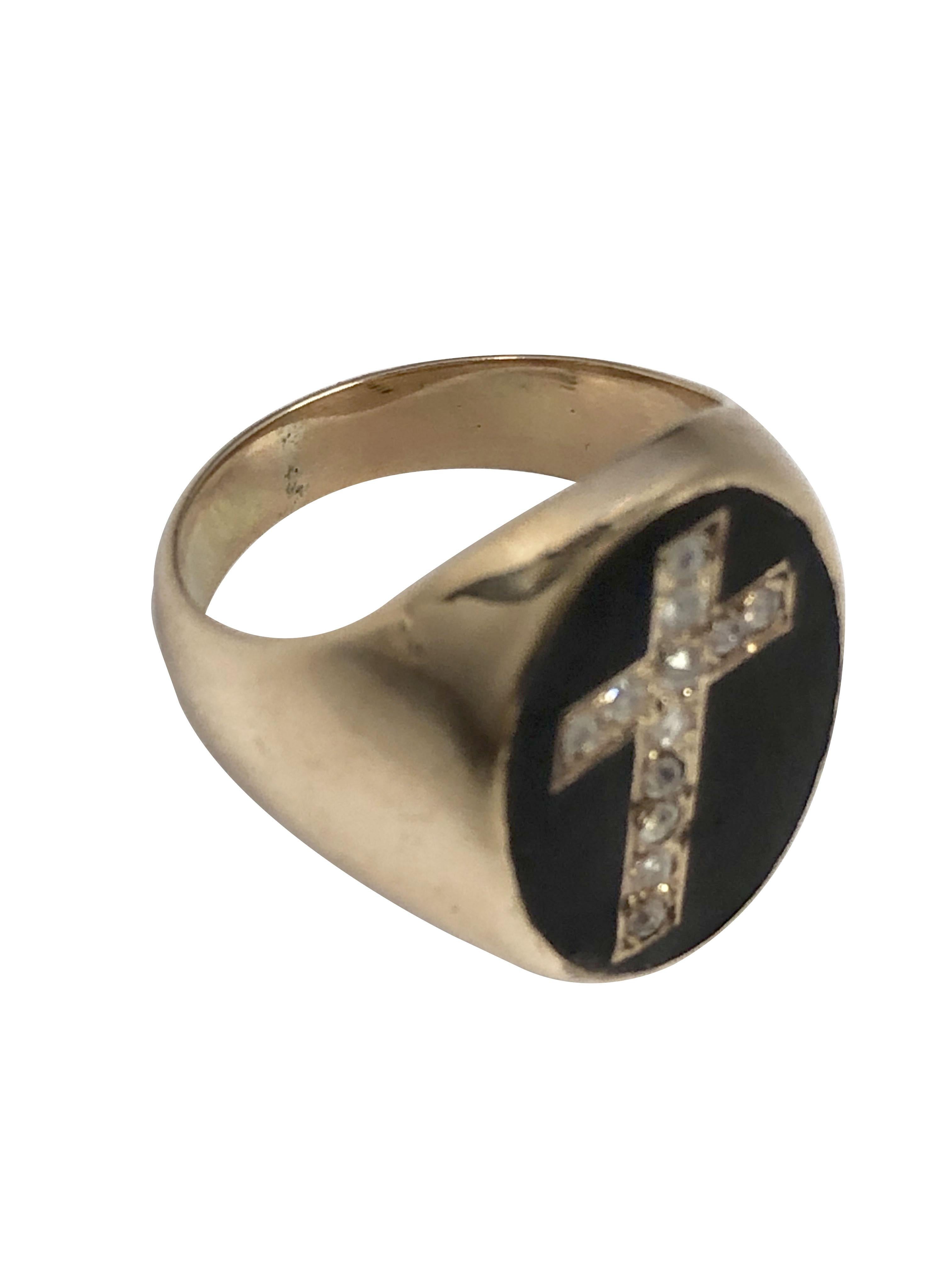 Antiker Gold Diamant und Emaille Trauerring für Damen oder Herren im Angebot