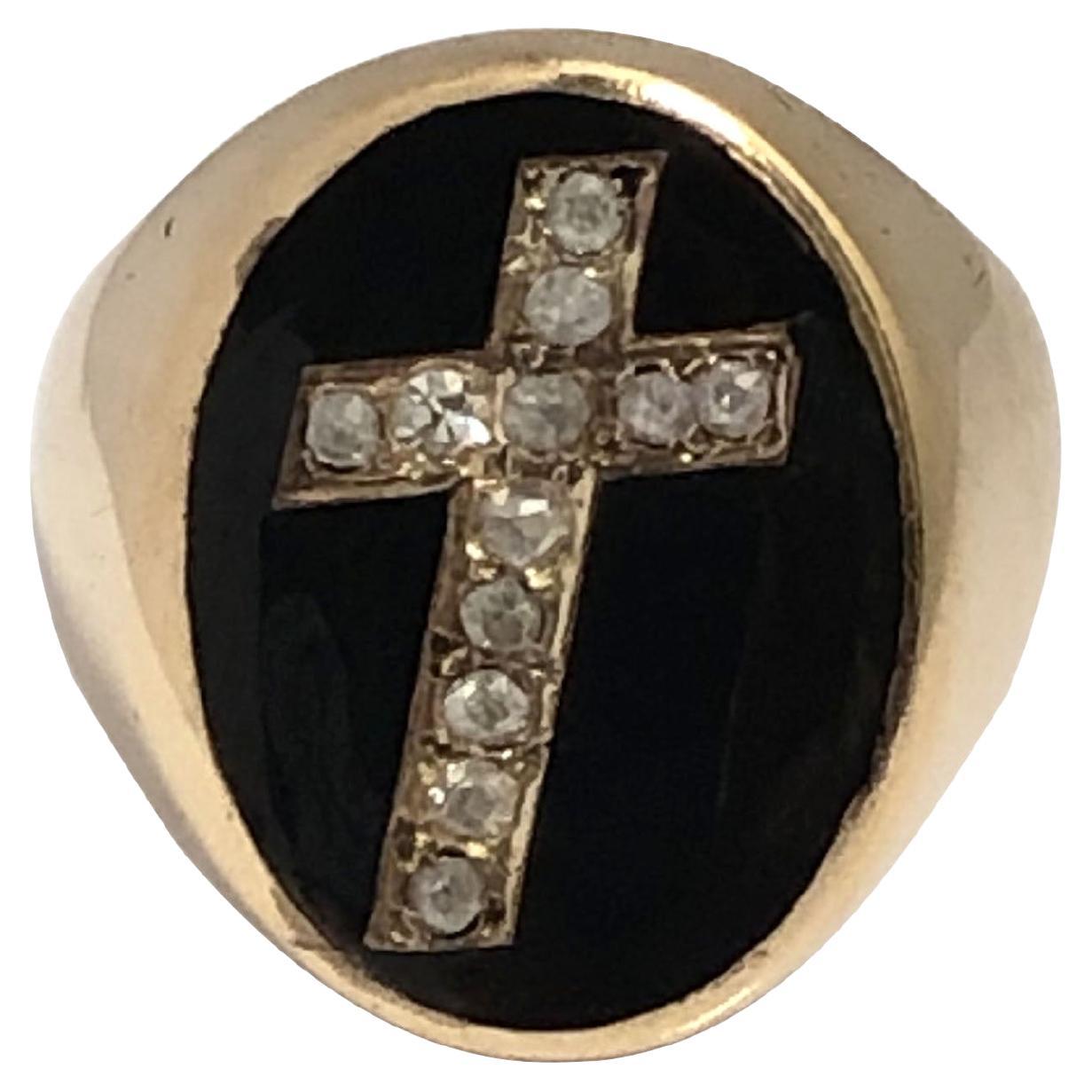 Anillo de Luto de Oro Antiguo con Diamantes y Esmalte