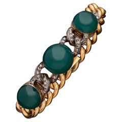 Bracelet ancien en or, diamants et agate verte