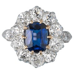 Antique Gold Diamond and Sapphire Cluster Ring