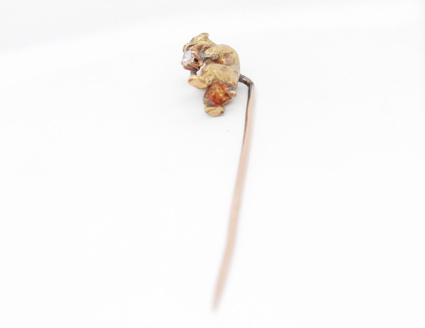 Antique Gold & Diamond Figural Walking Bear Stickpin For Sale 9