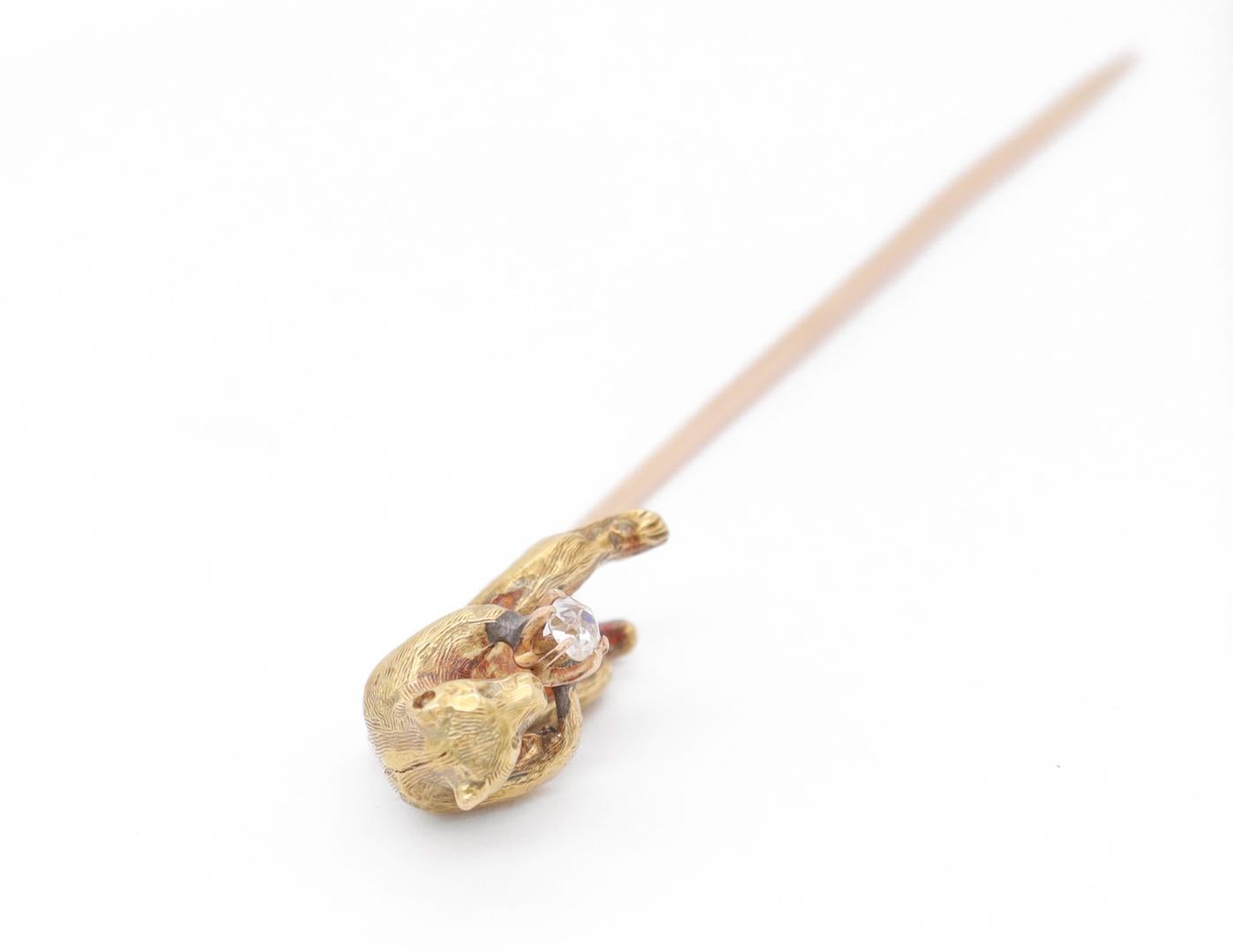 Antique Gold & Diamond Figural Walking Bear Stickpin For Sale 10