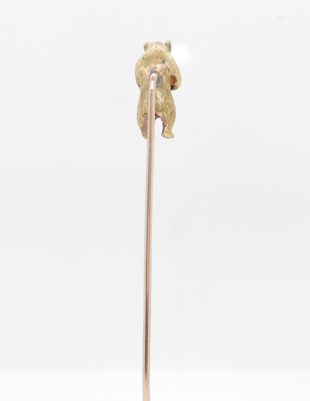 Antique Gold & Diamond Figural Walking Bear Stickpin For Sale 3