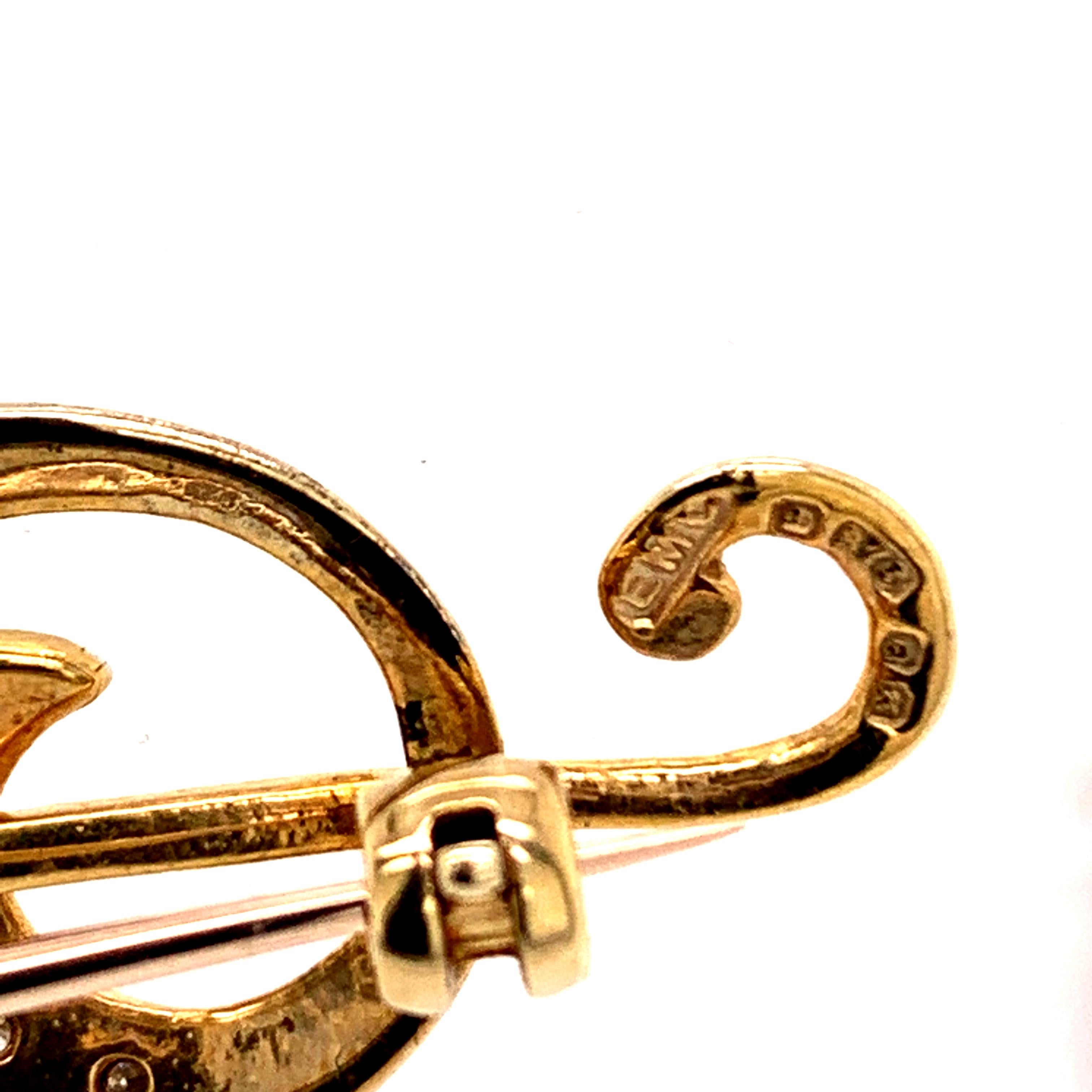 Taille vieille Europe Épingle à cravate musicale ancienne en or et diamants en vente