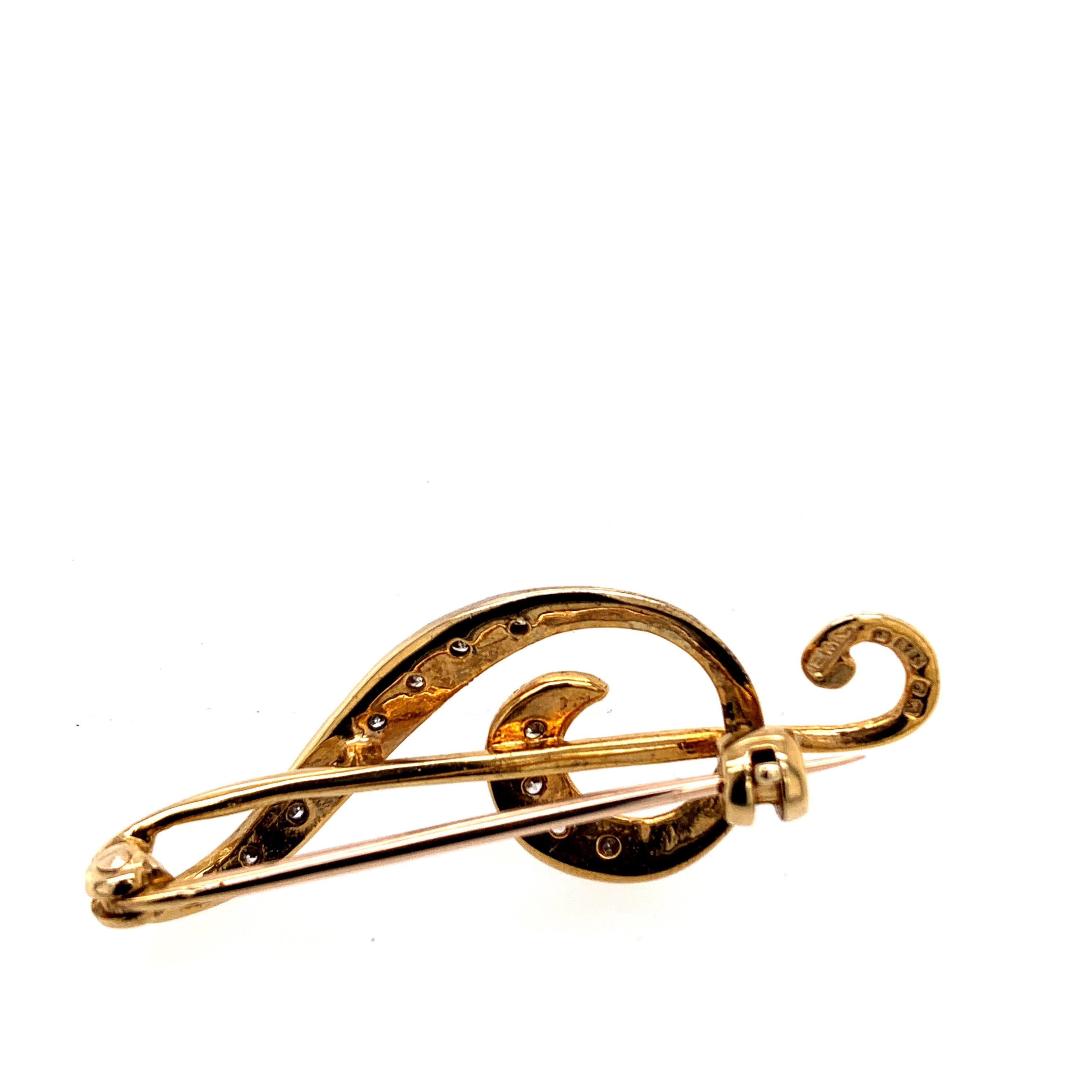 Antique Gold and Diamond Musical Clef Pin In Excellent Condition For Sale In New York, NY