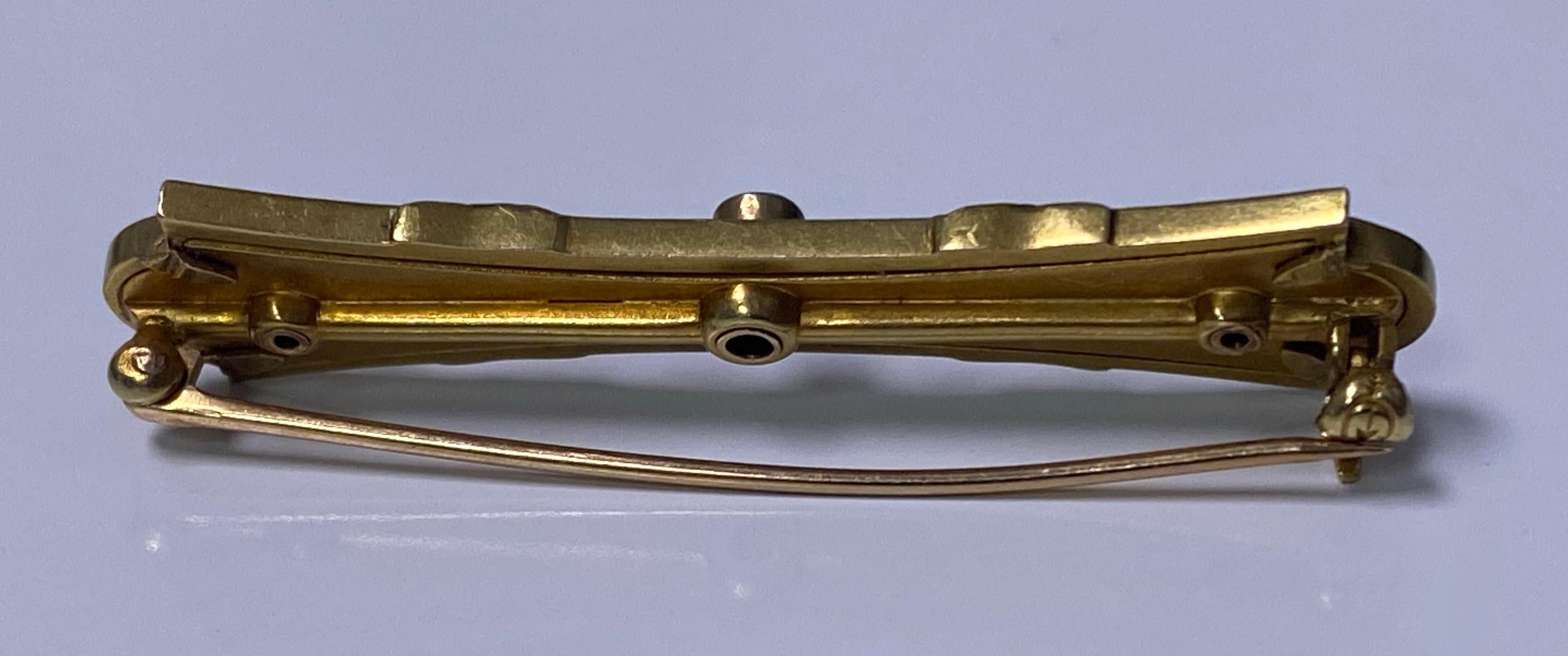 Round Cut Antique Gold Diamond Pearl Enamel Bar brooch C.1890 For Sale