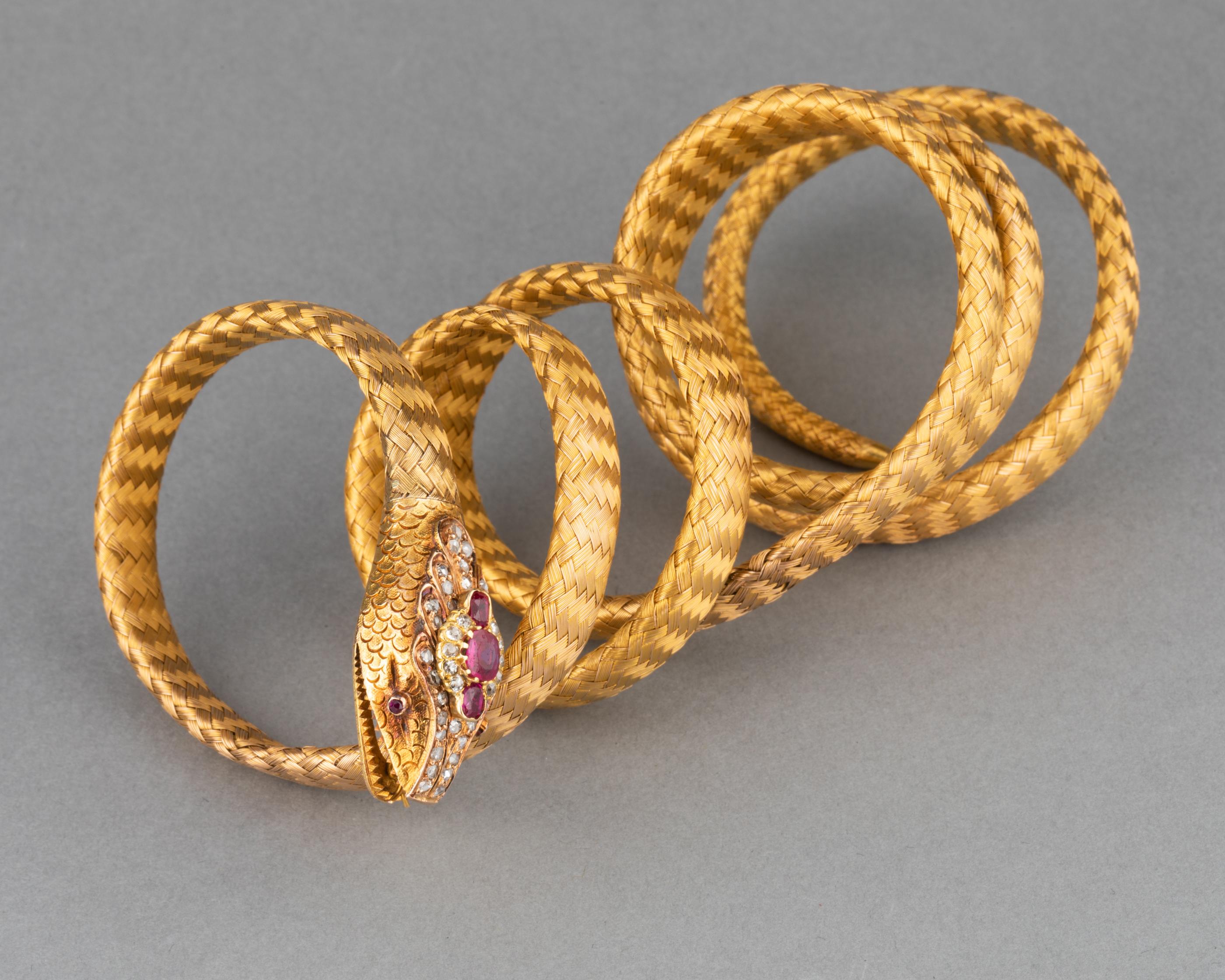 Very beautiful bracelet, made in France circa 1870. 
Made in yellow gold 18k (multiple mark, the eagle head). The principal ruby weights 0.70 carats estimate.
Set with rose cut diamonds.
Maybe in original boxe, the boxe is 19th century also.
The