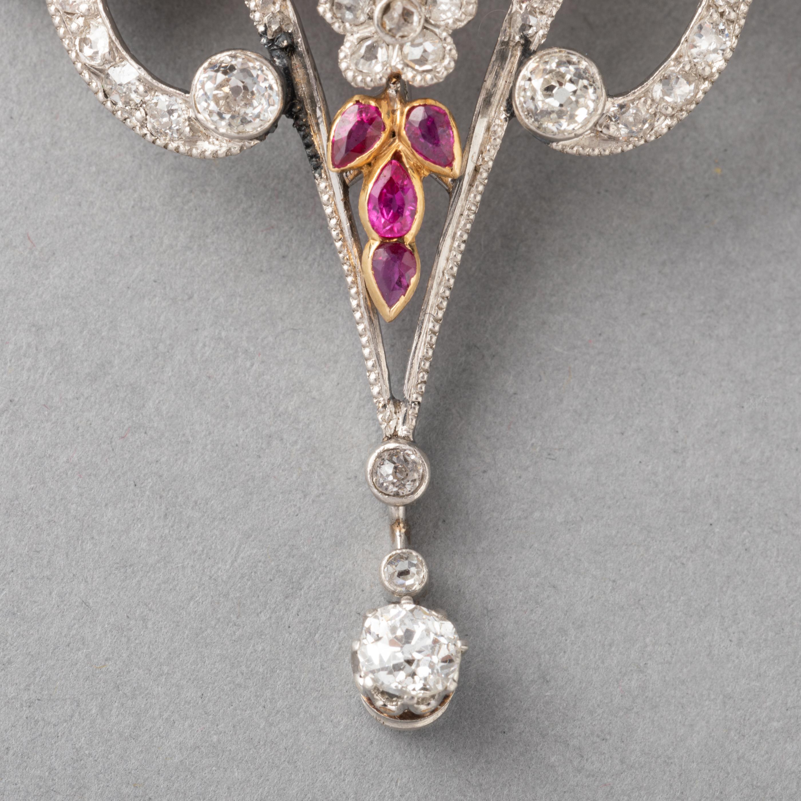 Women's Antique Gold Diamonds and Rubies Pendant Necklace