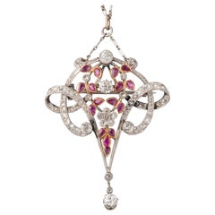 Antique Gold Diamonds and Rubies Pendant Necklace