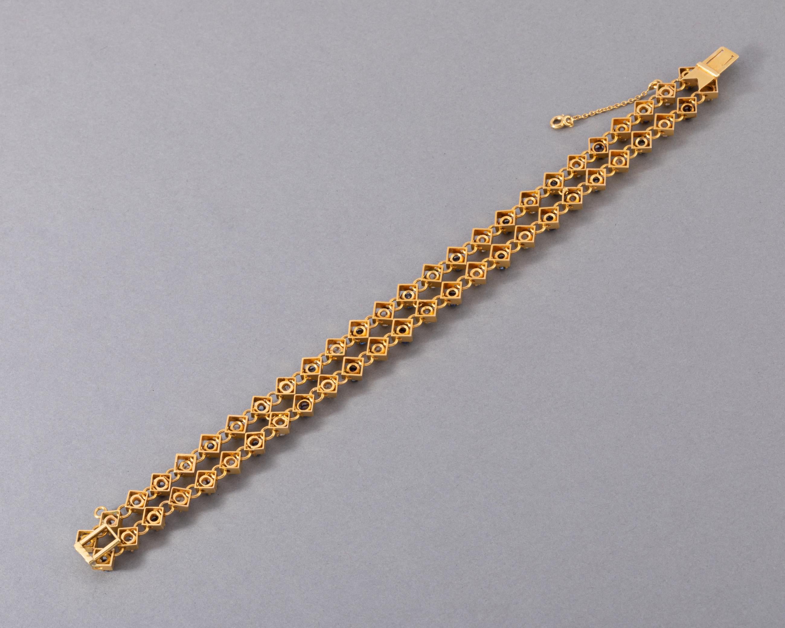 Antique Gold Diamonds and Sapphires French Bracelet For Sale 1