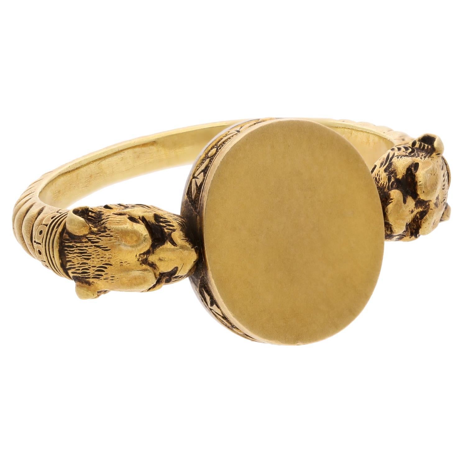 Elizabethan Gold Signet Ring With Scottish Rampant Lion Circa 16th