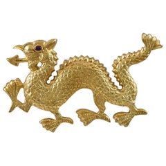 Antique Gold Dragon Brooch