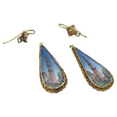 Antique Gold Drop Earrings Indian Miniatures Paintings Gouache
