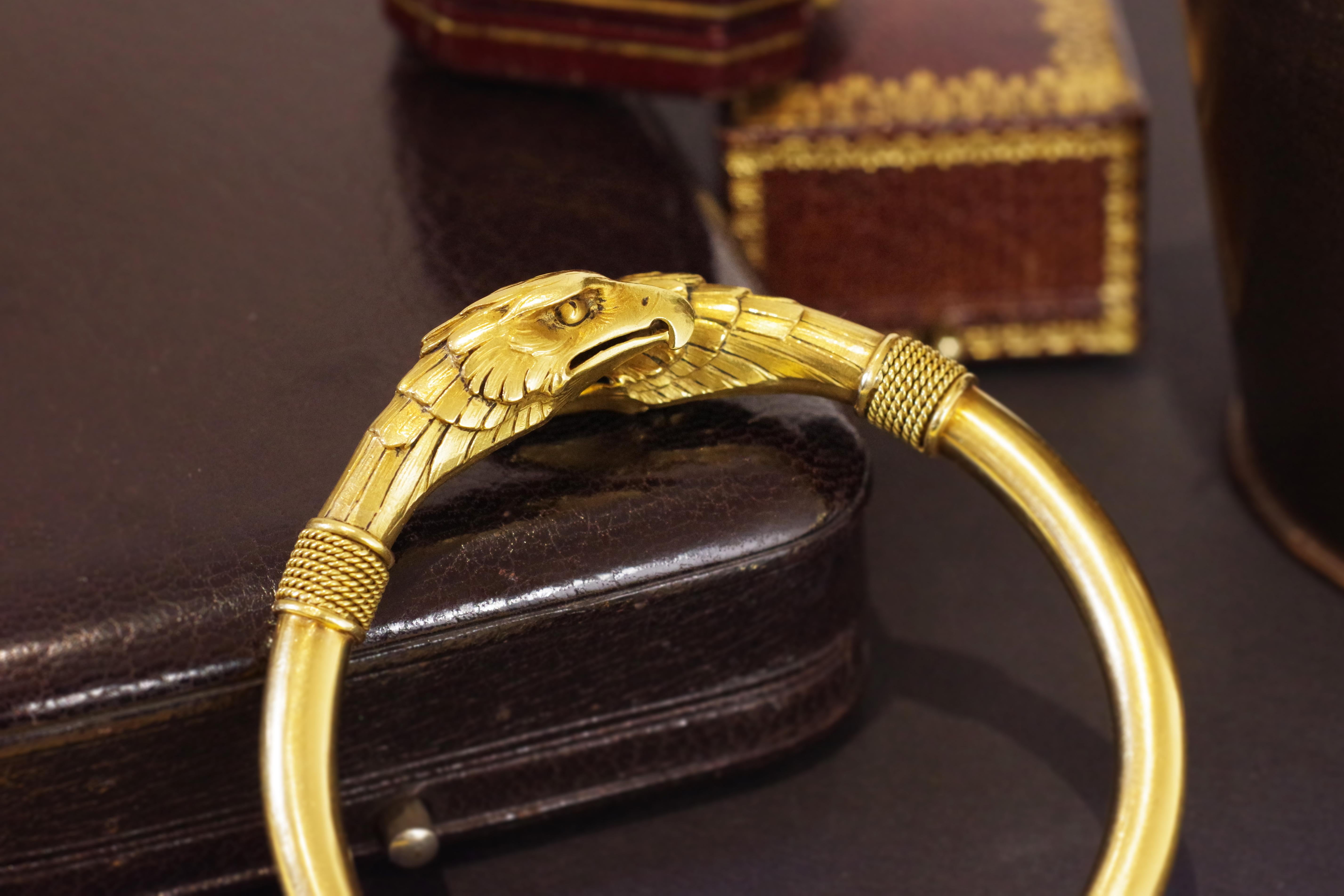 Antique Gold Eagle Heads Bangle Bracelet, Victorian Solid Gold Bangle Bracelet 5