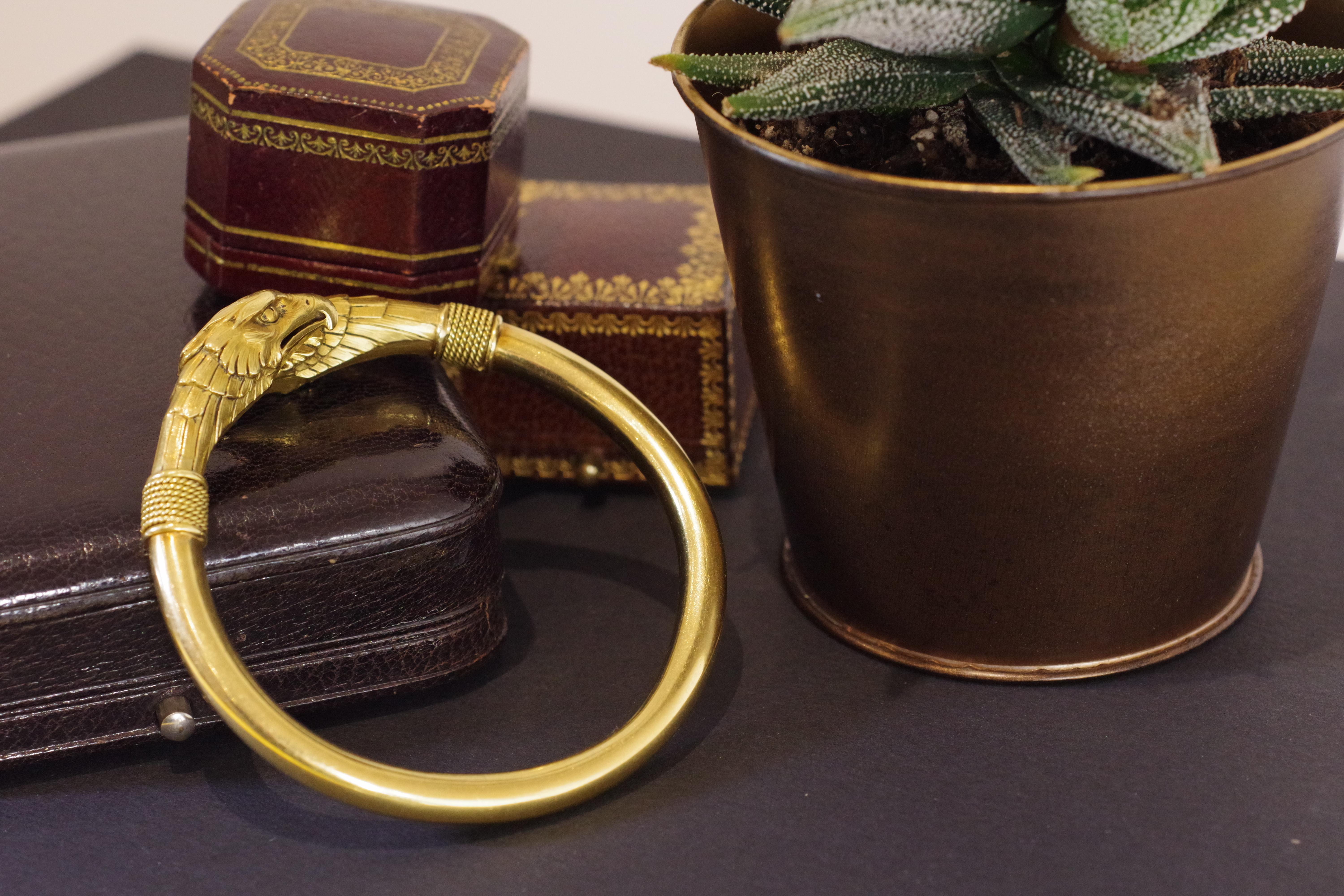 Antique Gold Eagle Heads Bangle Bracelet, Victorian Solid Gold Bangle Bracelet 2