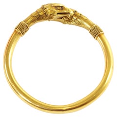Antique Gold Eagle Heads Bangle Bracelet, Victorian Solid Gold Bangle Bracelet