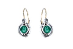 Antique gold earrings with diamonds and emeralds, Austria-Hungary, circa 1930