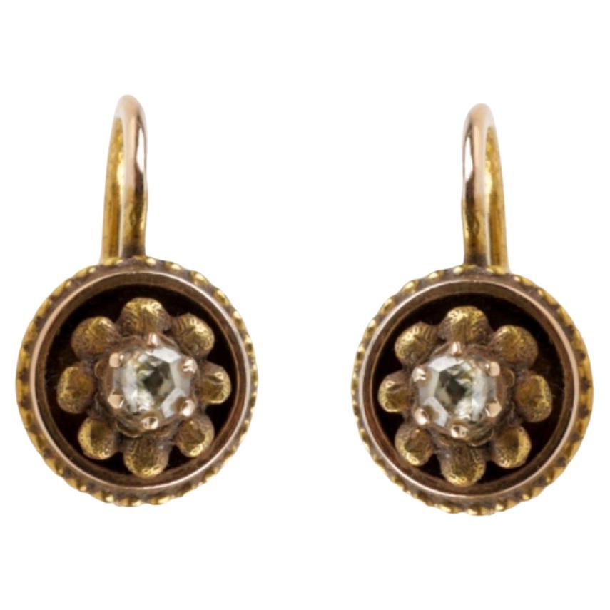 Antique gold earrings with diamonds, Austria-Hungary, 1900.
