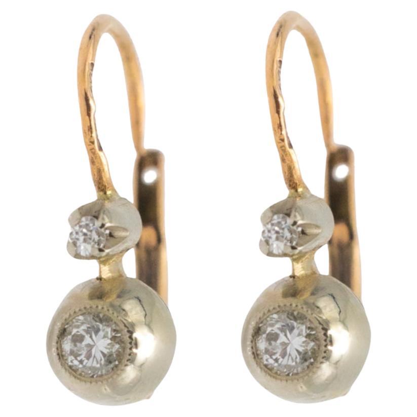 Antique gold earrings with diamonds. Hungary, 1937-1966