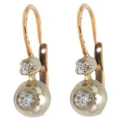 Antique gold earrings with diamonds. Hungary, 1937-1966