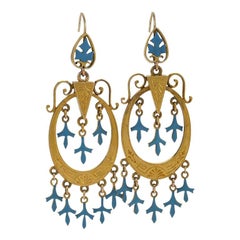 Antique Gold Earrings with Enameling