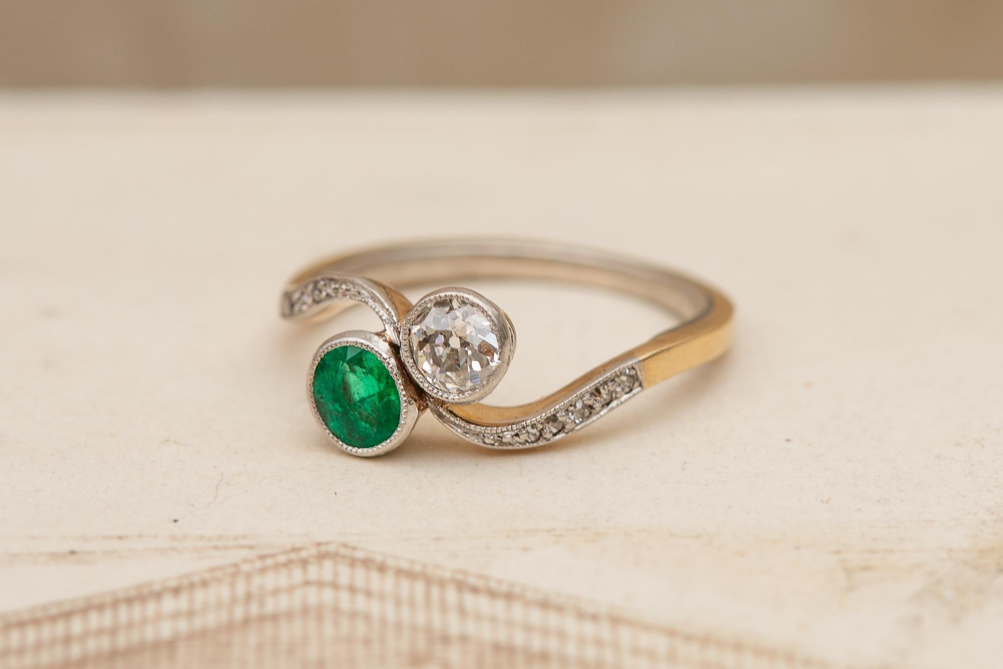 Women's or Men's Antique Gold Emerald and Diamond Cluster Ring Edwardian Vintage Engagement For Sale