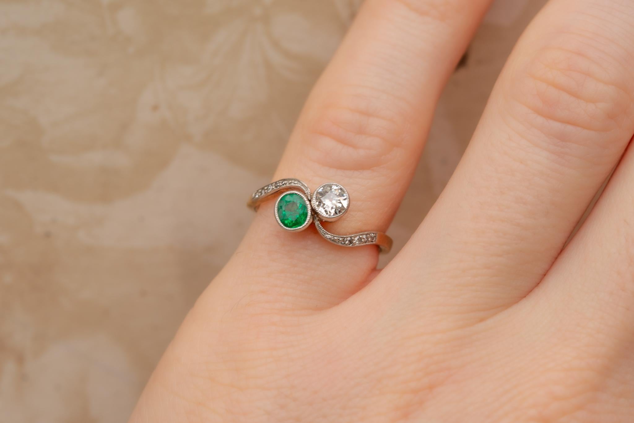 Antique Gold Emerald and Diamond Cluster Ring Edwardian Vintage Engagement For Sale 2