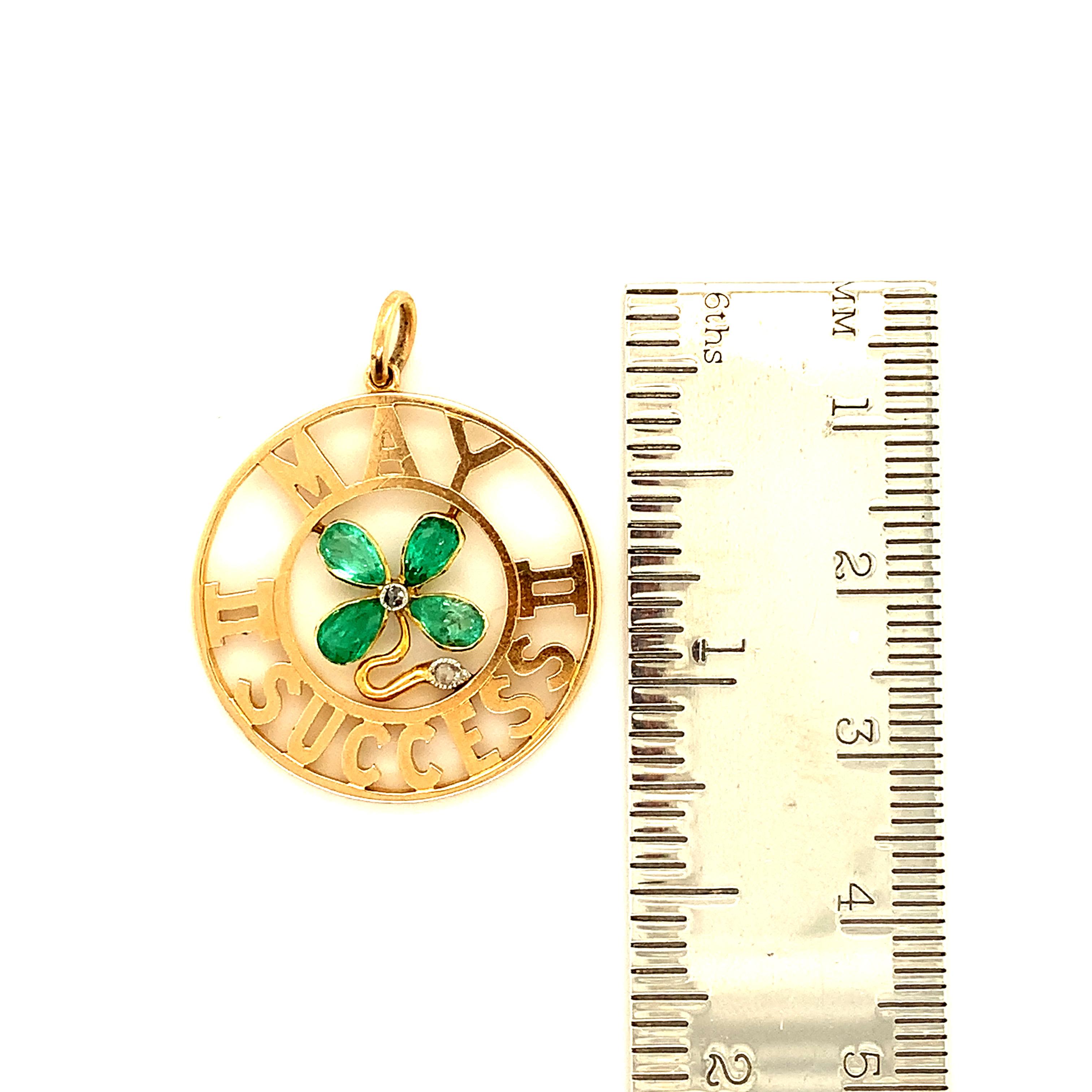 Antique Gold Emerald & Diamond May Charm In Good Condition For Sale In New York, NY