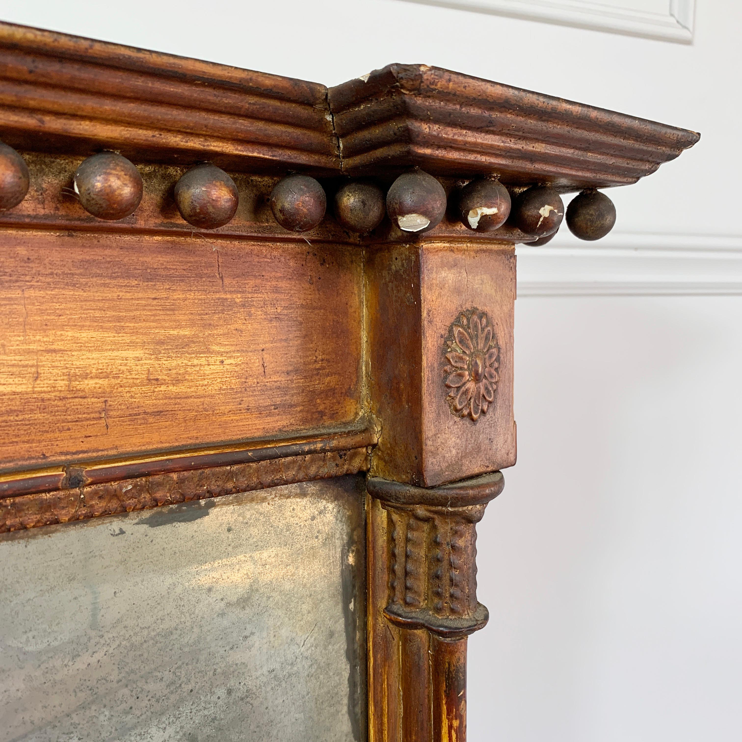 Fatto a mano Antique Mirror Trumeau Impero d'Oro, sbiadito, circa 1820 in vendita