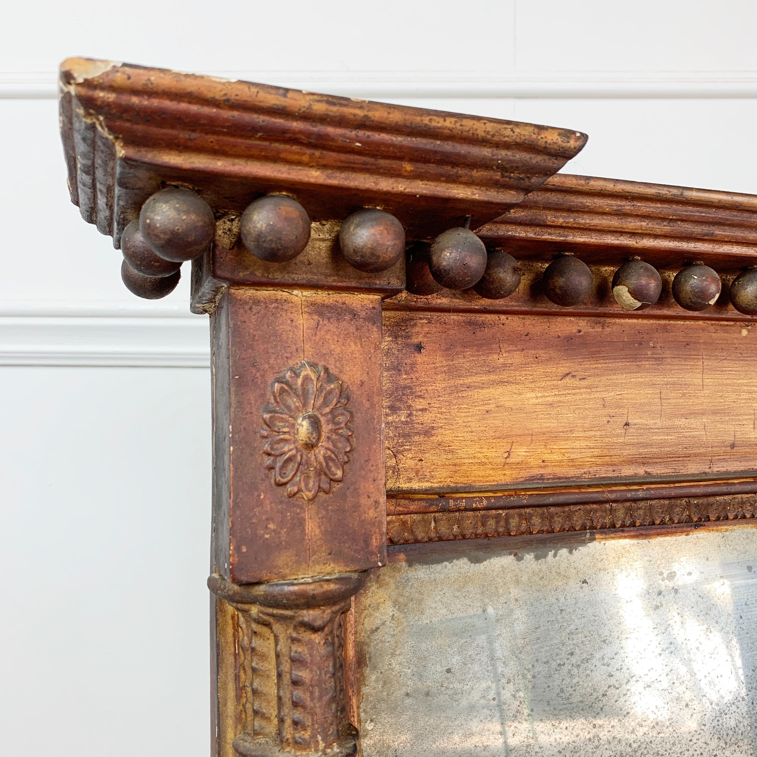 Legno Antique Mirror Trumeau Impero d'Oro, sbiadito, circa 1820 in vendita