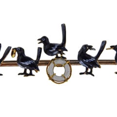 Antique Gold Enamel Bird Large Brooch
