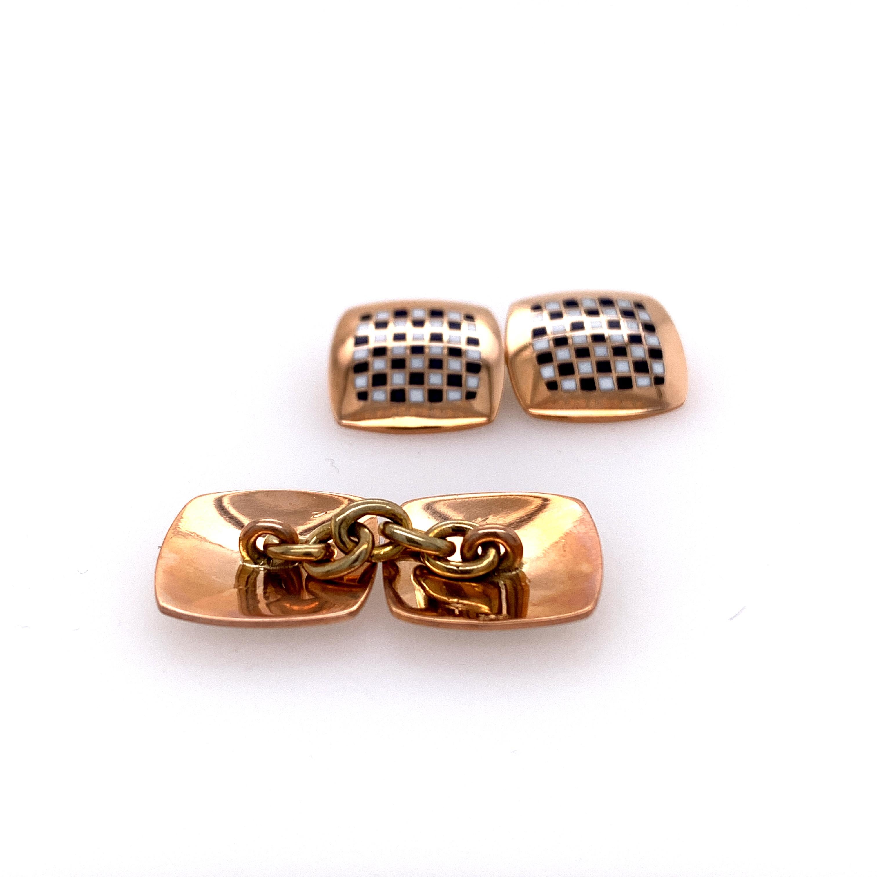 Women's or Men's Antique Gold and Enamel Cufflinks For Sale