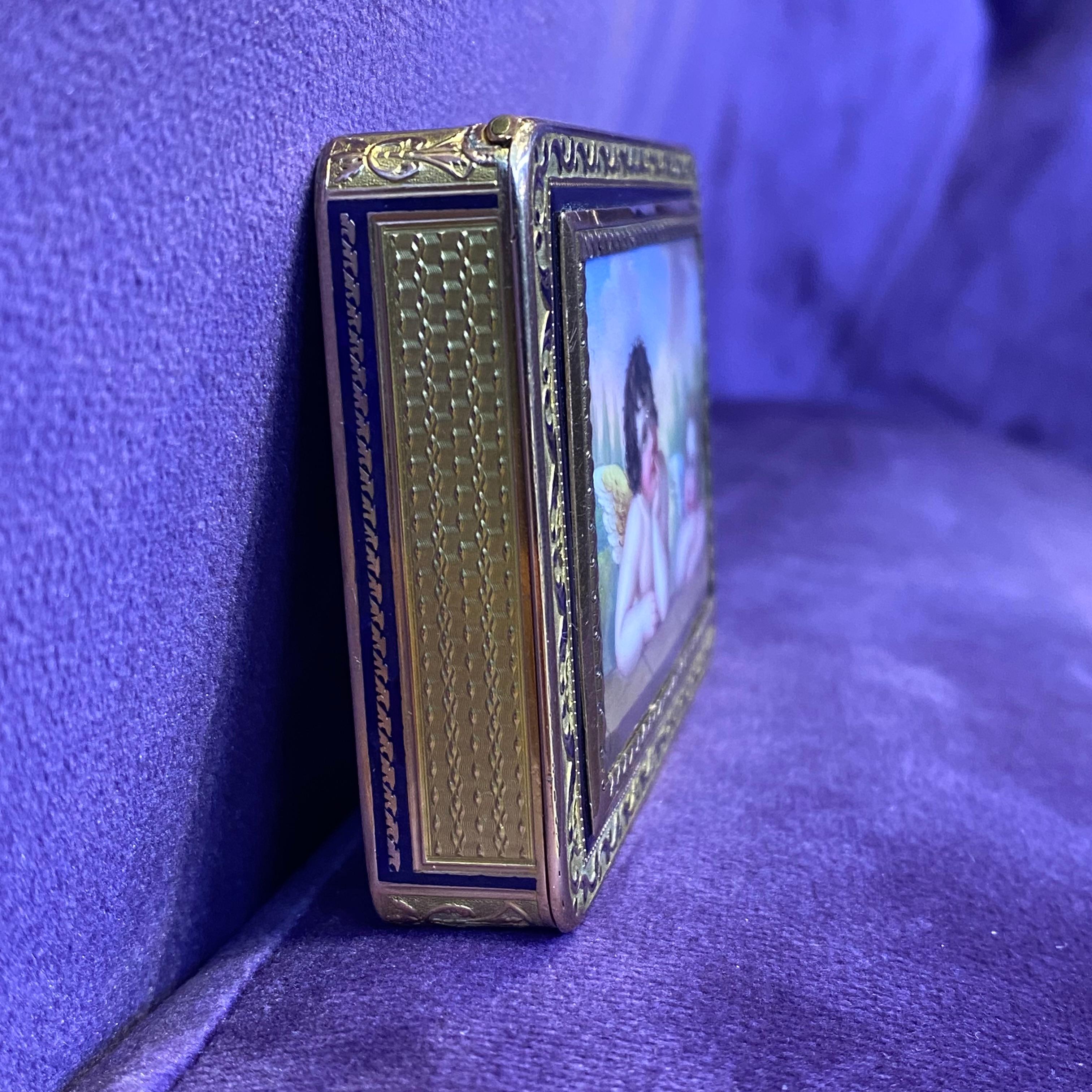 Antique Gold & Enamel Cupid Motif Snuff Box For Sale 6