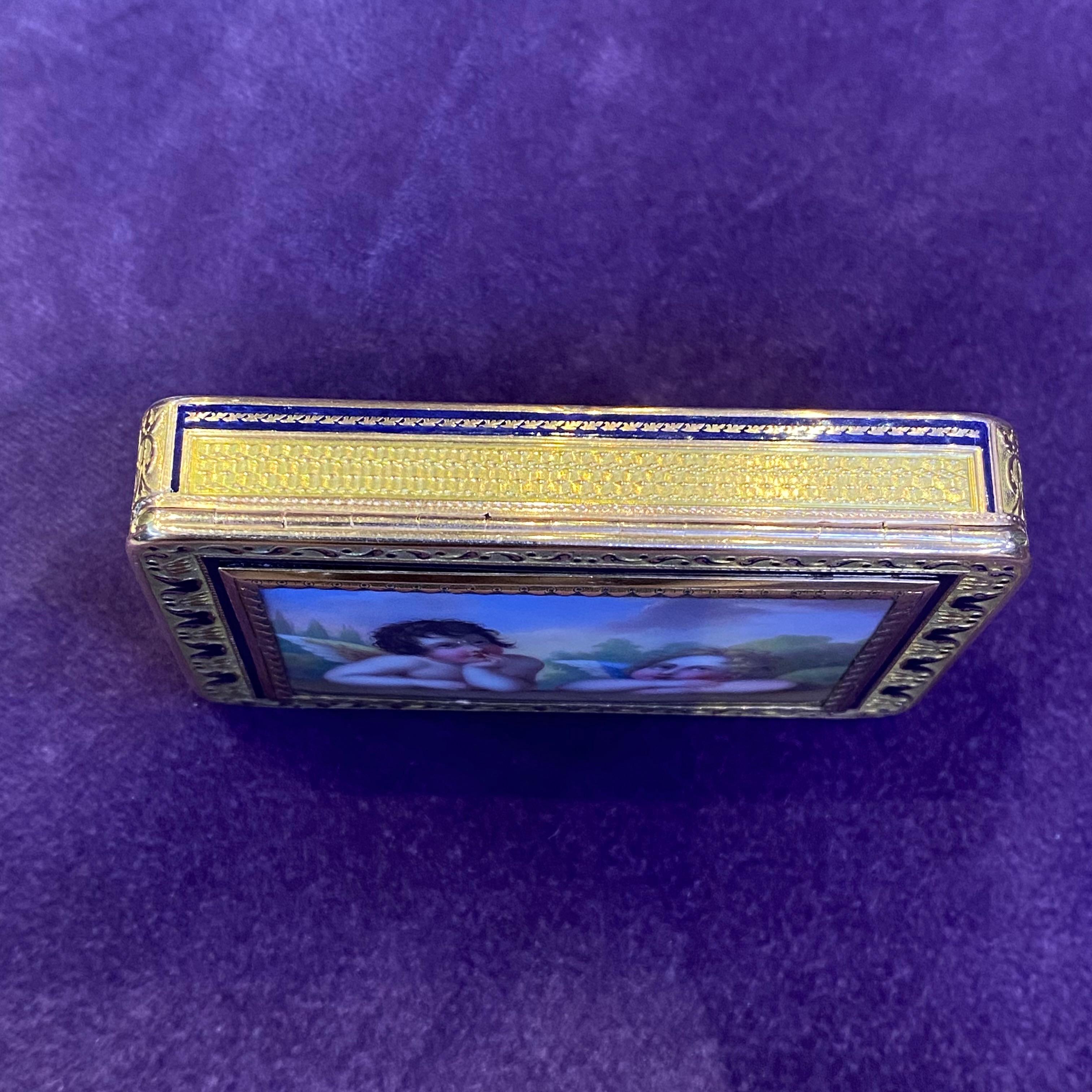 Antique Gold & Enamel Cupid Motif Snuff Box For Sale 7