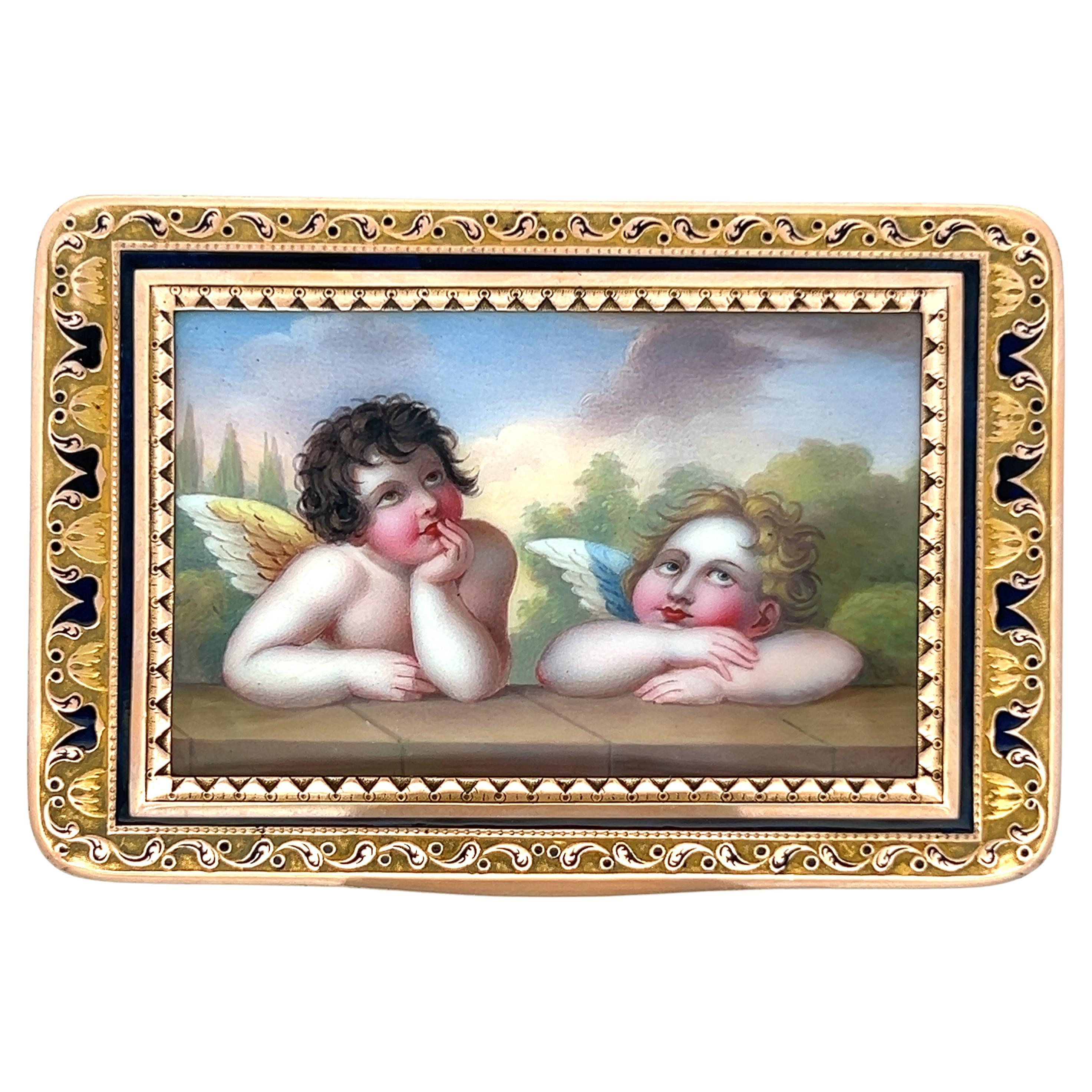 Antike Gold & Emaille Amor-Motiv Schnupftabakdose