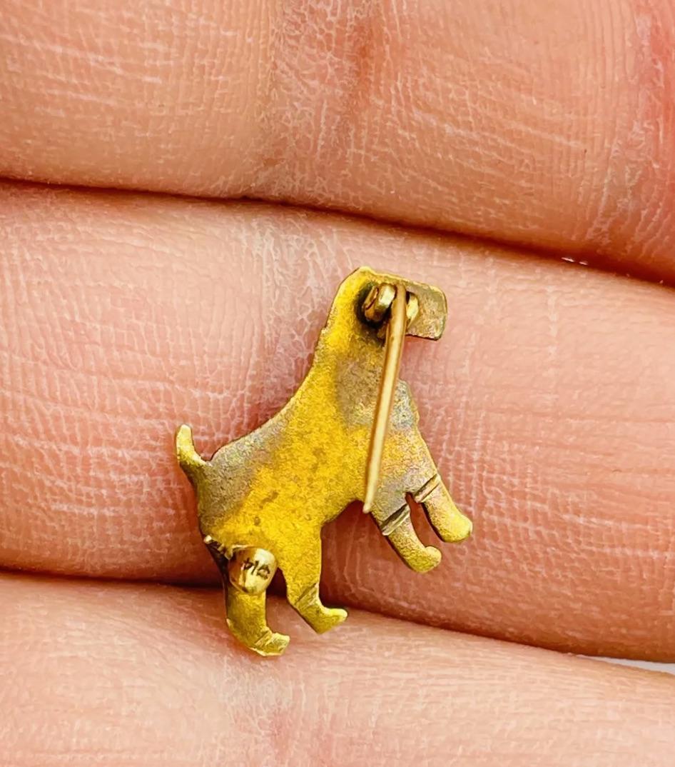 Antique Gold Enamel Dog Lapel Brooch Pin 3
