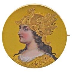 Vintage Gold Enamel Hand Painted Miniature Portrait Brooch