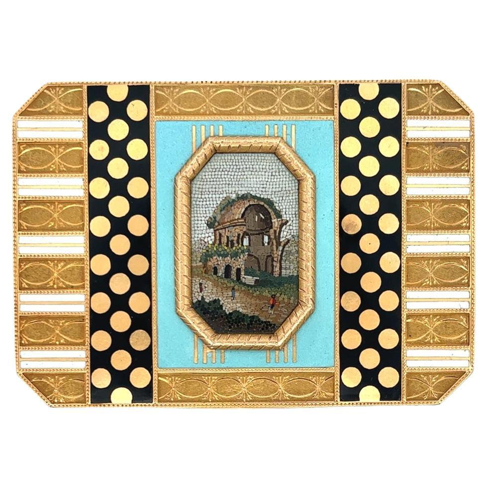 Tabatière ancienne en micromosaïque or et émail en vente
