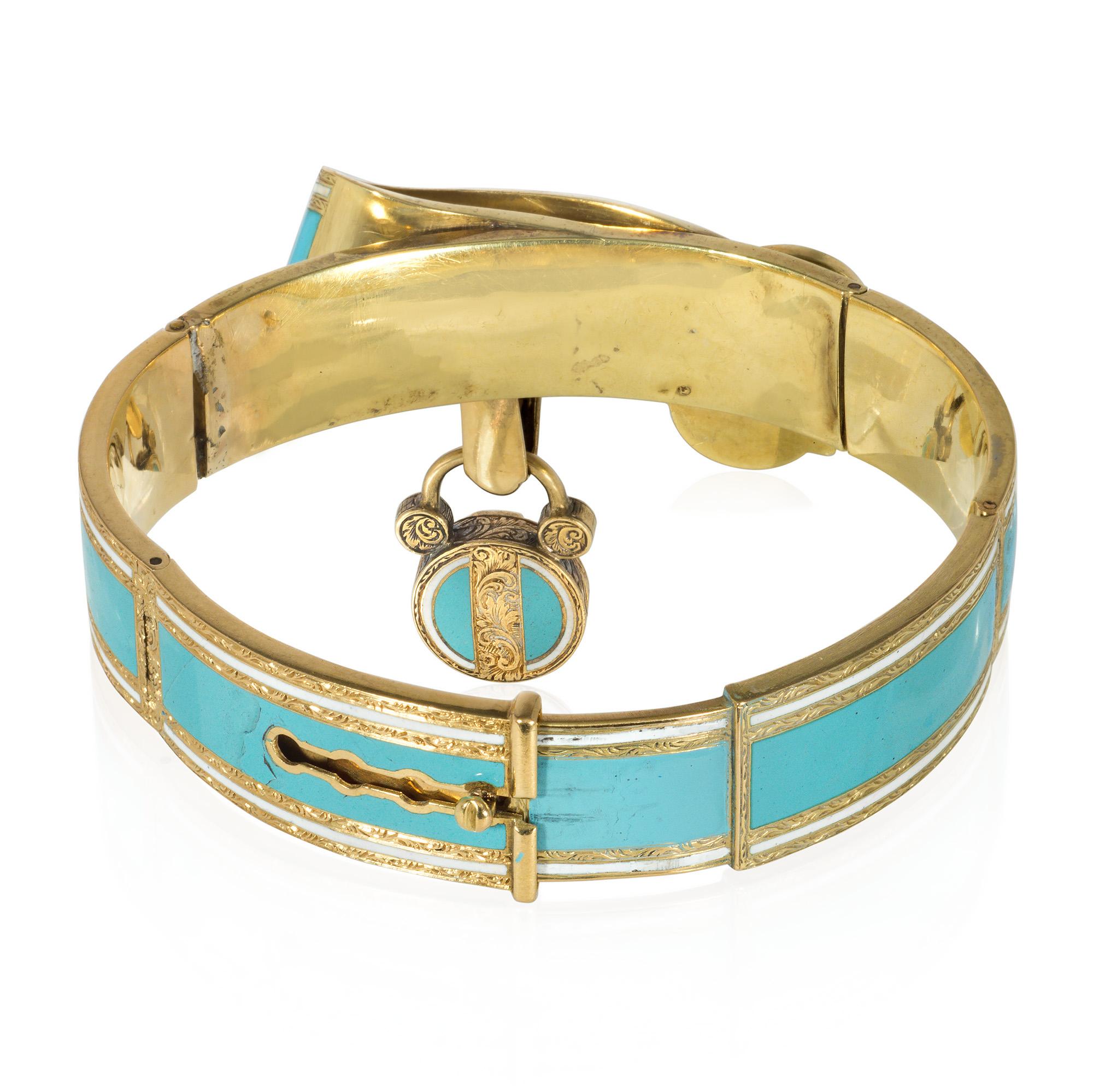 Antikes Garter-Armband aus Gold, Emaille, Rubin und Diamanten mit Padlock-Medaillon (Frühviktorianisch) im Angebot