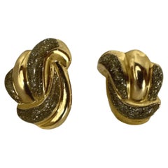 Antique Gold & Enamel Stem Earrings – Vintage Glitter-Inset Elegance, 1.25”