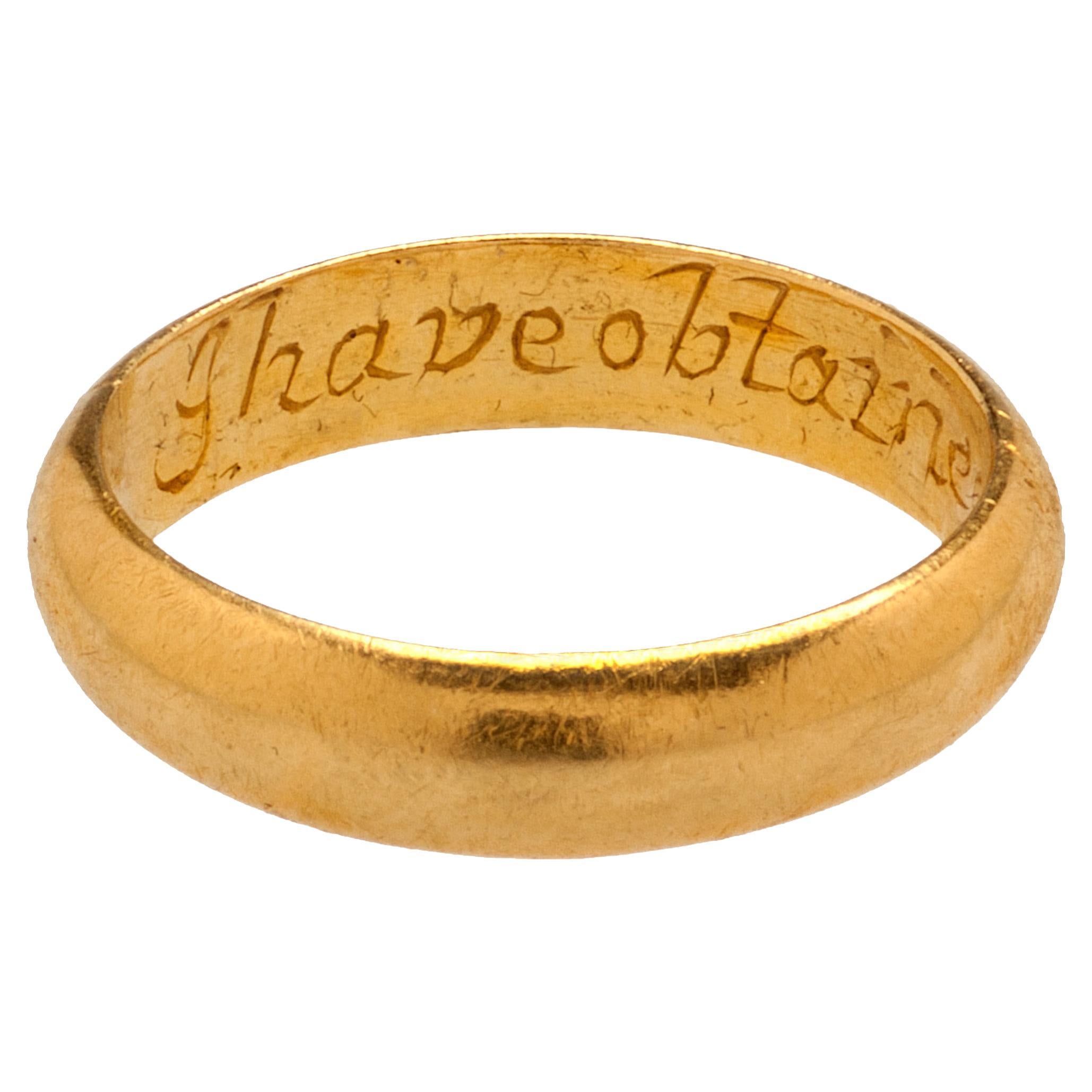 Antique Gold English "Posy" Band Ring For Sale