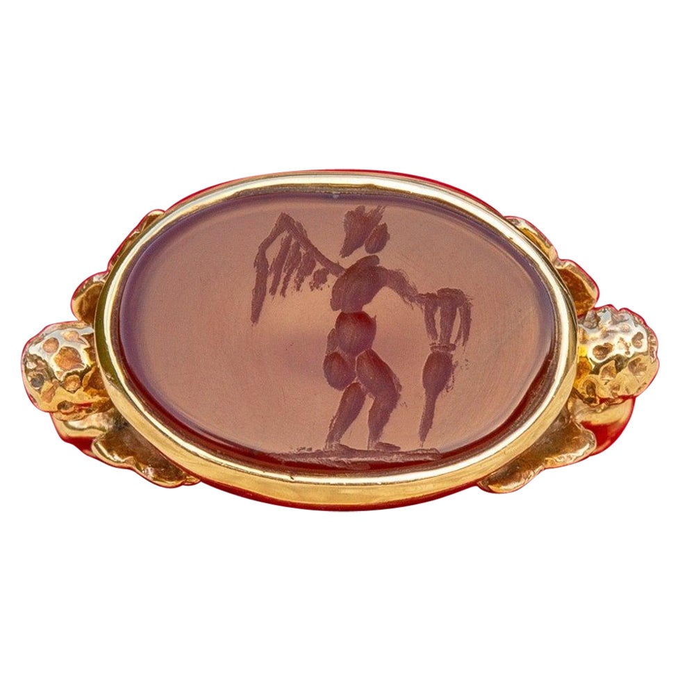 Anillo de Oro Antiguo Grabado Cornalina Querubín Eros Intaglio Anillo de sello