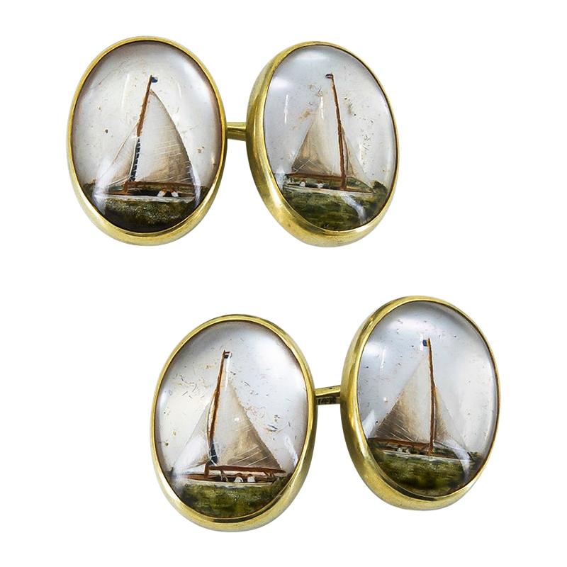 Antique Gold Essex Crystal Sailboat Cufflinks