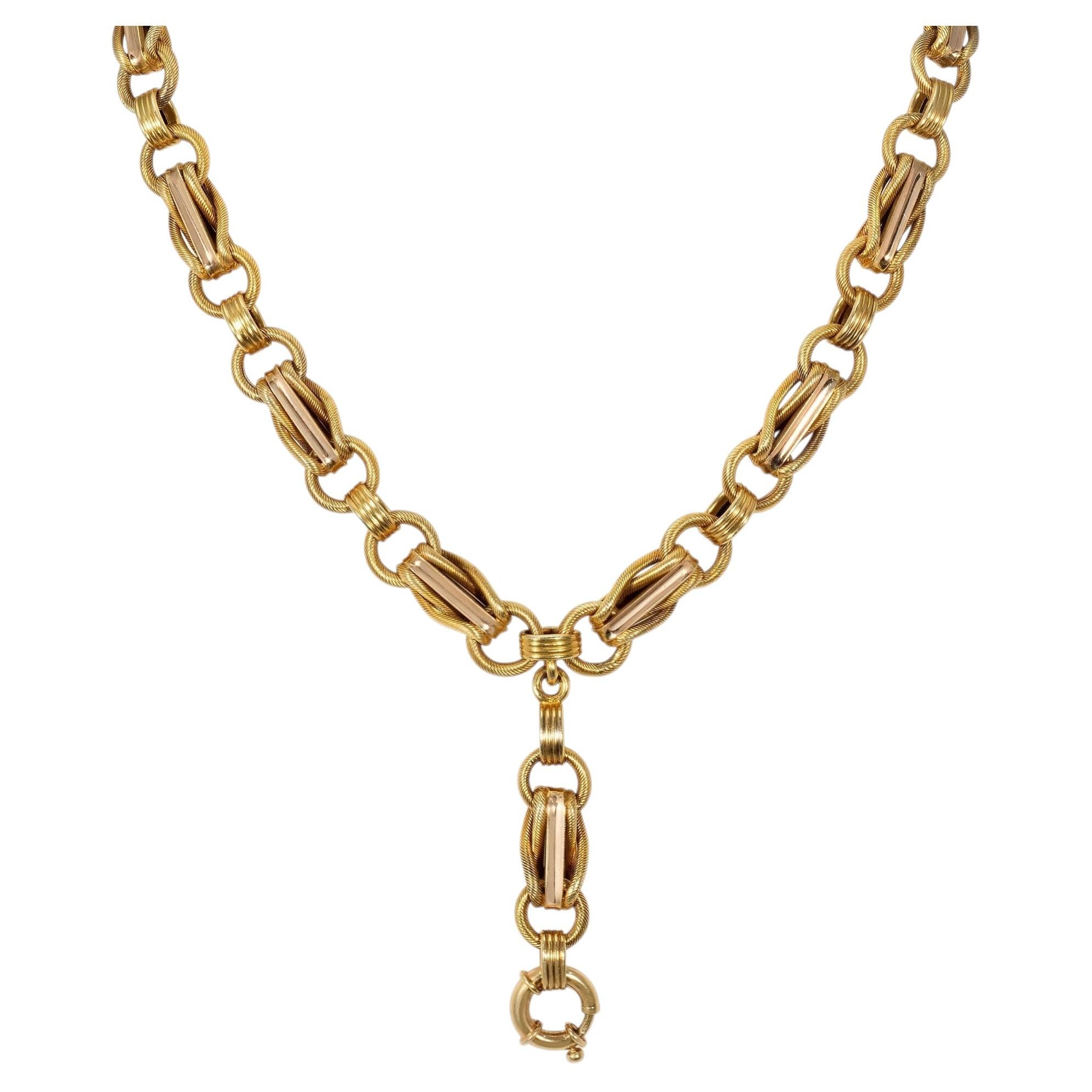 Antique gold fancy-link locket chain