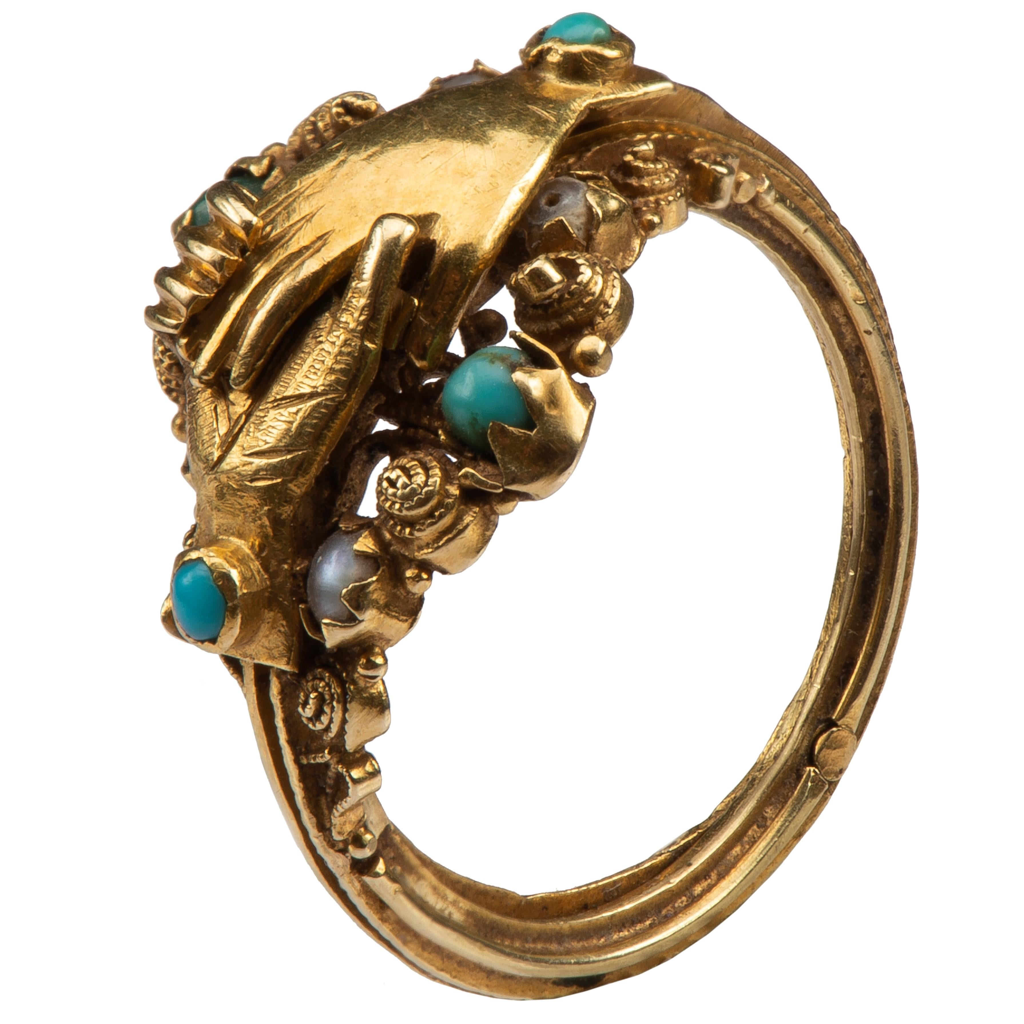 Mixed Cut Antique Gold Fede Gimmel Ring