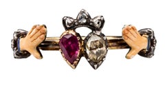 Antique Gold Fede Gimmel Ring with Ruby and Diamond