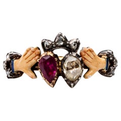 Antique Gold Fede Gimmel Ring with Ruby and Diamond